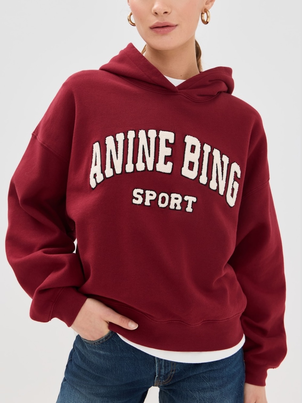Anine Bing NWT Alec Hoodie In Red Cotton - Picture 2 of 8